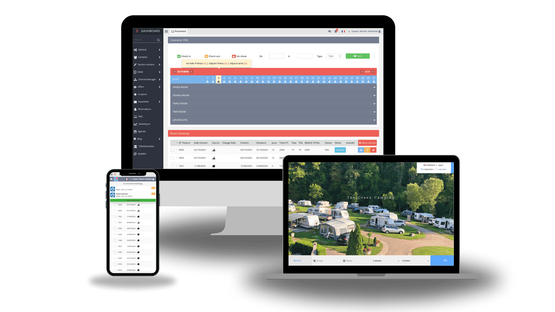 Logiciel spécialisé à la gestion des campings avec Channel manager et systeme de paiement